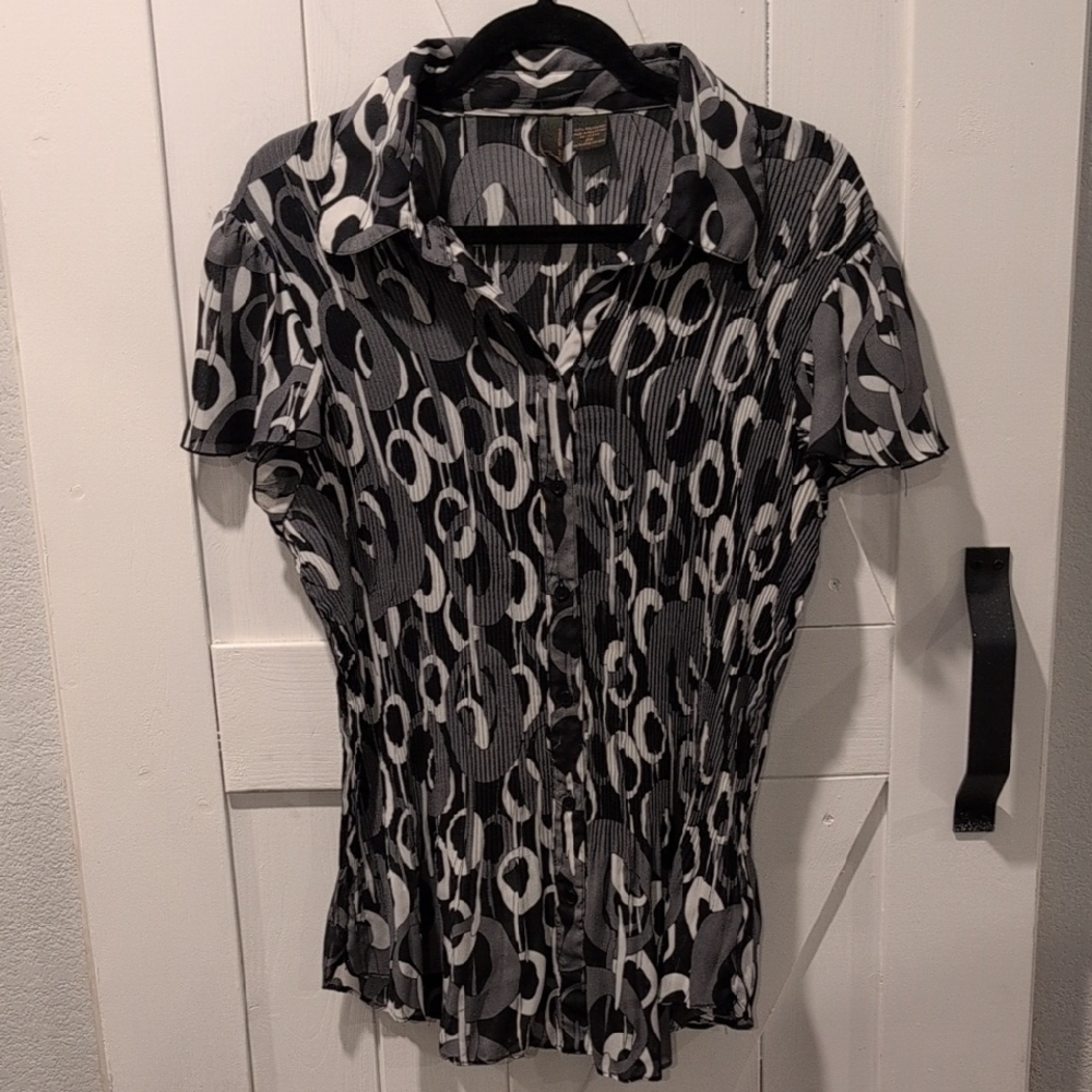Sere Nade Monochrome Circle Print Button Down Lightweight Blouse Size 2X